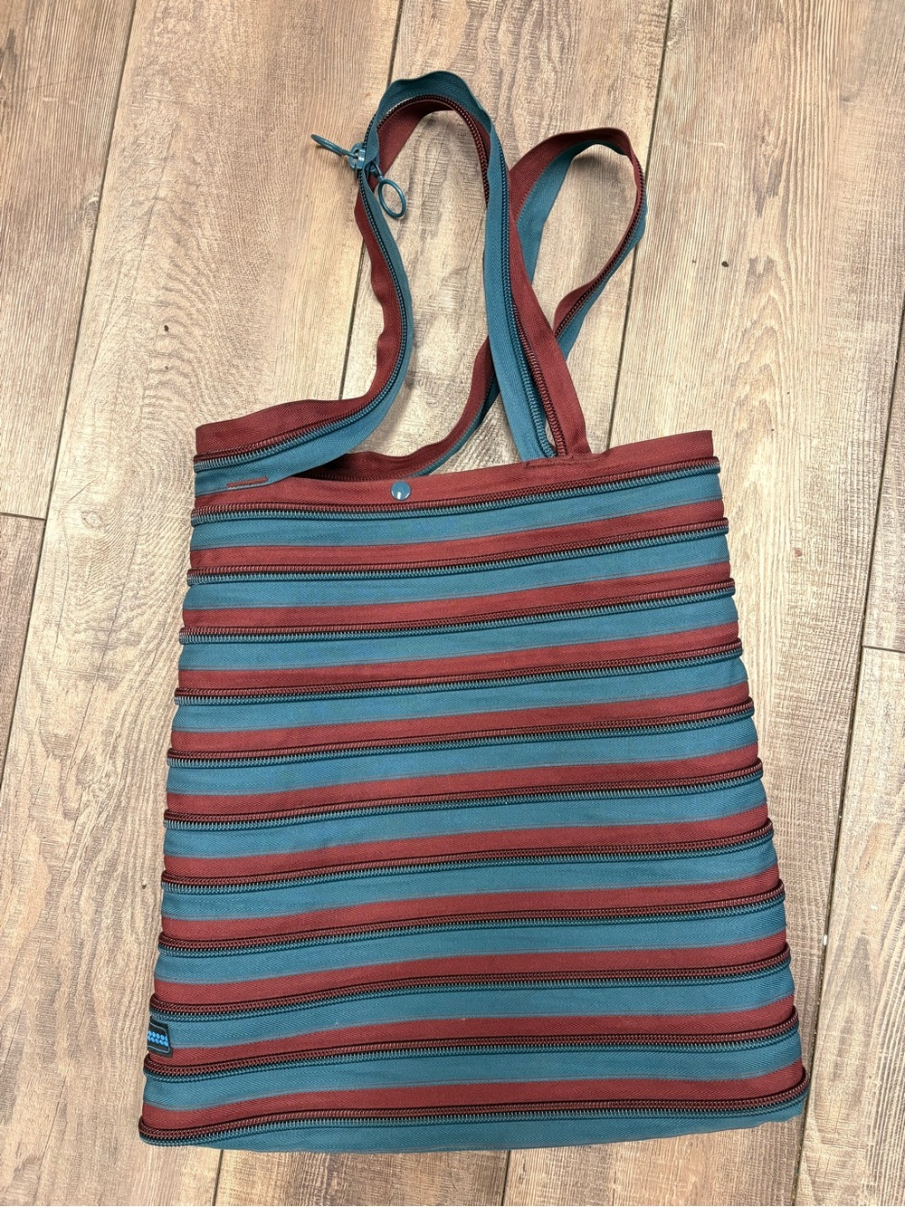 Zipit large Striped Teal and Burgundy Zippered Tote Bag
